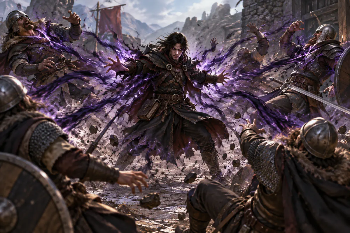 Dark tendrils erupt from a Warlock and strike nearby raiders in a brief Arms of Hadar burst