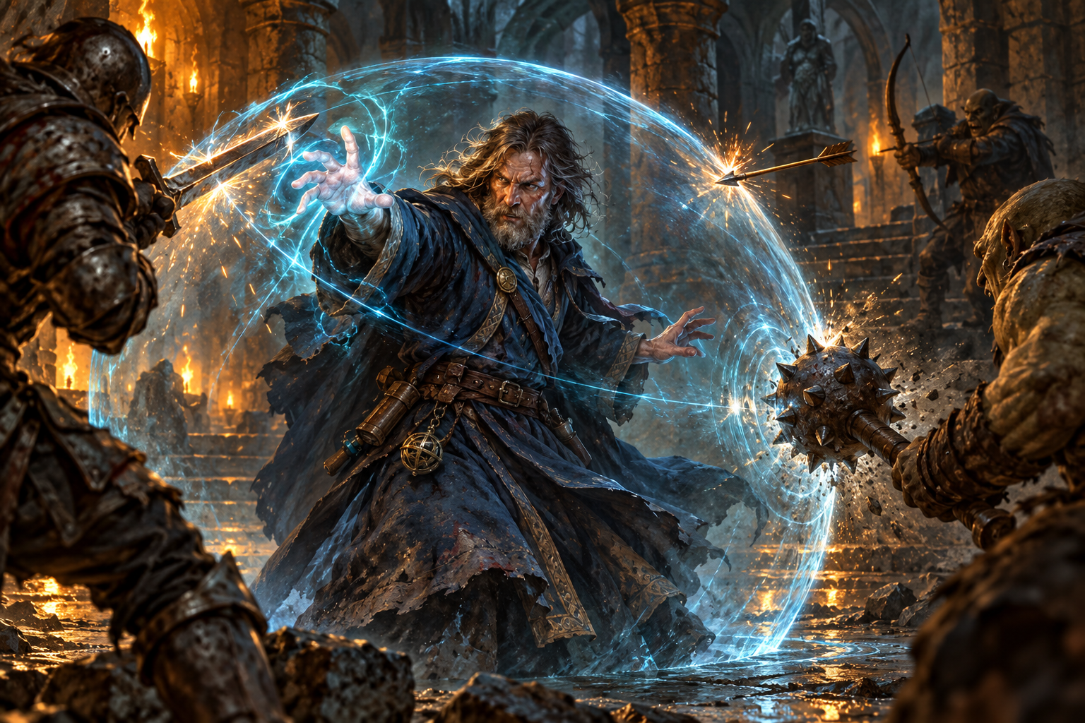 A wizard's Blade Ward deflects several weapon attacks