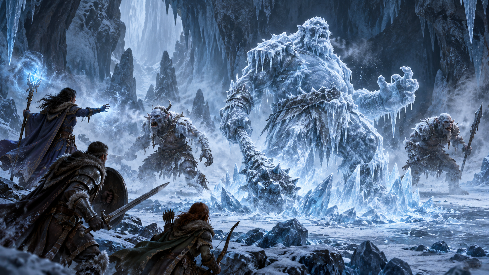 A frozen giant stands like a statue after a devastating Cone of Cold
