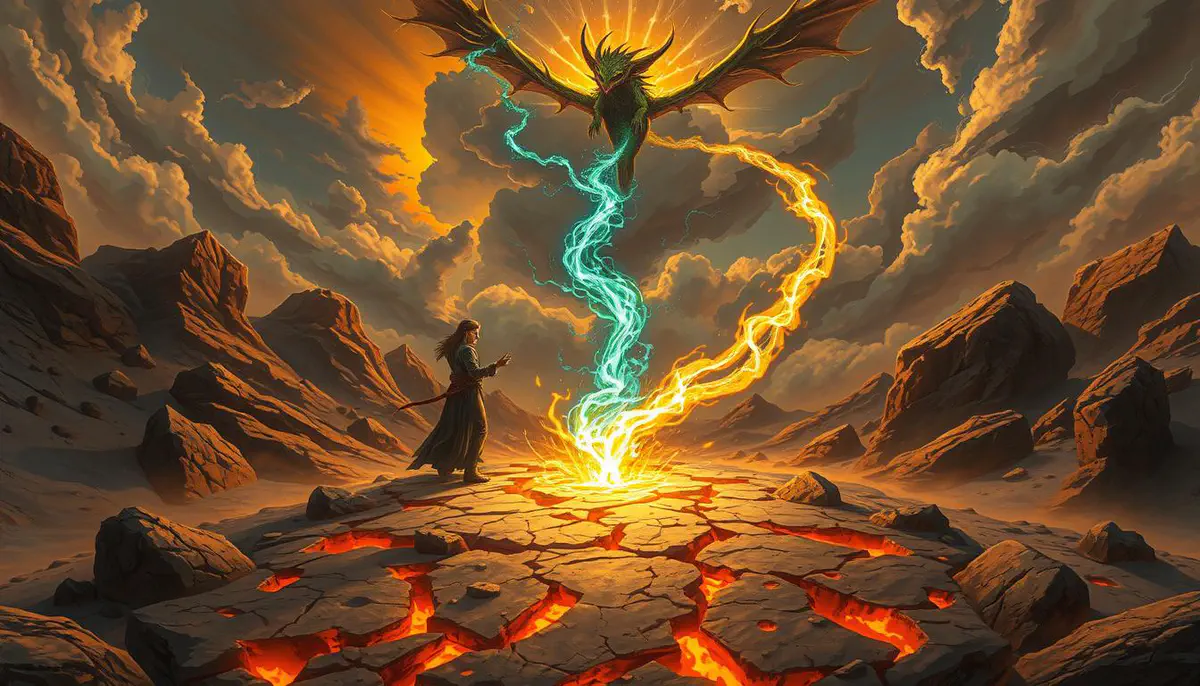 A winged creature descending toward the ground under Earthbind