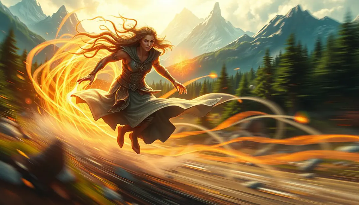 A spellcaster sprinting away with the magic of Expeditious Retreat