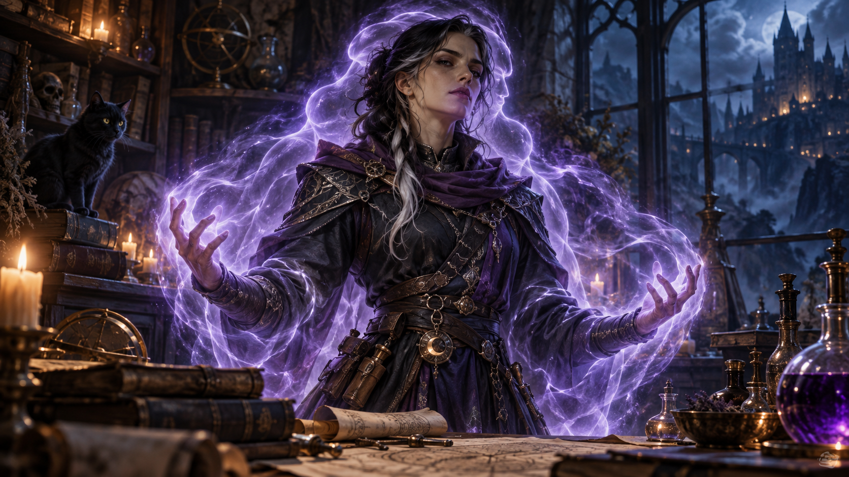 A wizard surrounded by the protective violet energy of False Life