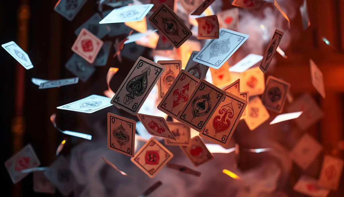 Spectral playing cards filling a 15-foot cone