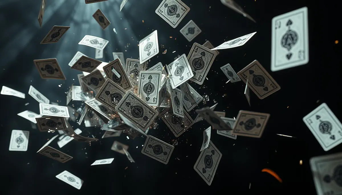 Magical playing cards bursting around several targets