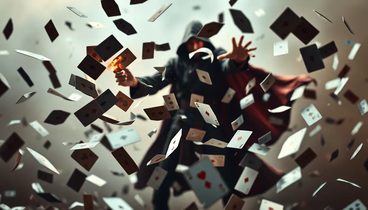 A card-wielding mage positioning a Spray of Cards spell