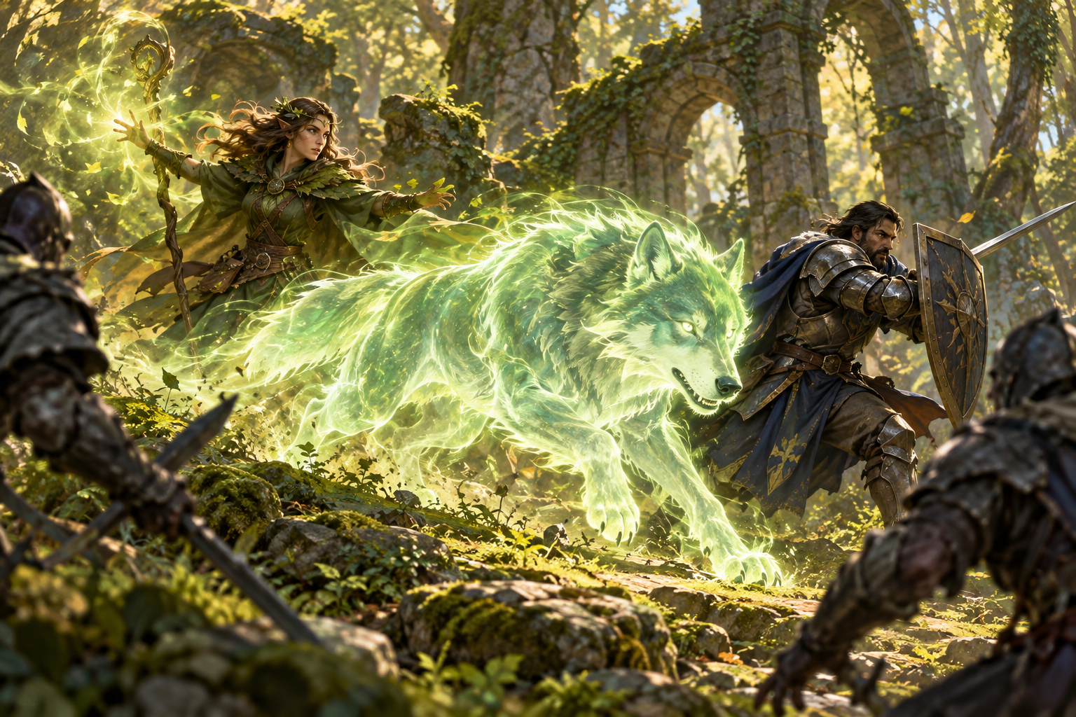 The Land form of a Bestial Spirit fighting beside its allies