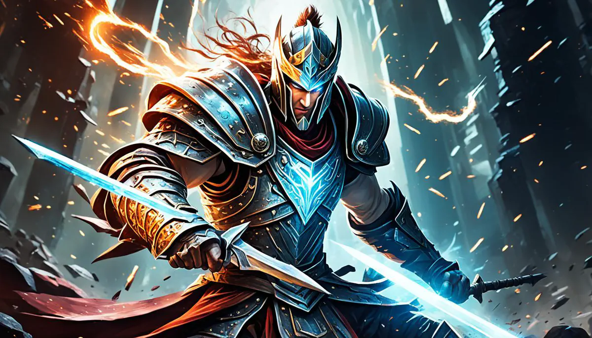 A spellcaster surrounded by a ring of spectral blades from Sword Burst