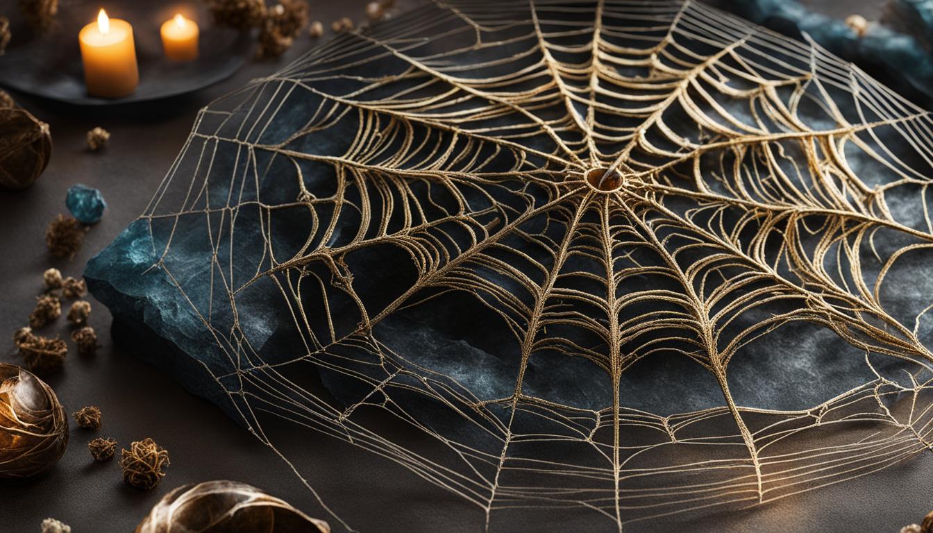 A close view of the spiderweb material used to cast Web